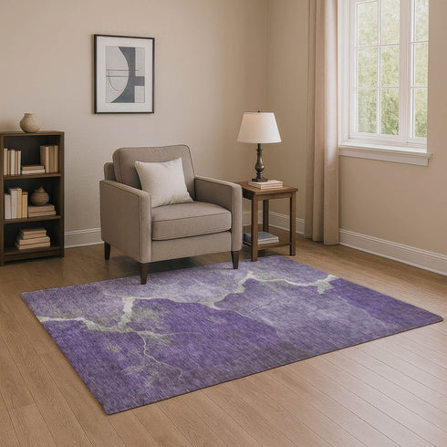 8' X 10' Purple And Beige Abstract Washable Area Rug With UV Protection