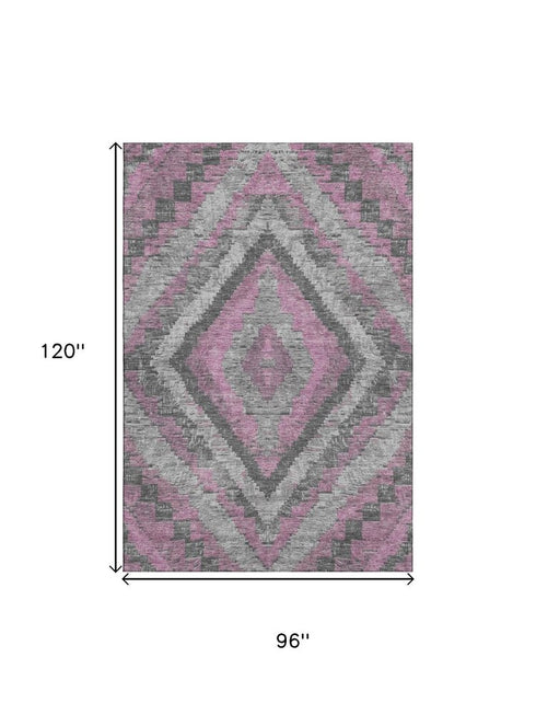 8' X 10' Blush Charcoal And Gray Diamond Washable Area Rug With UV Protection