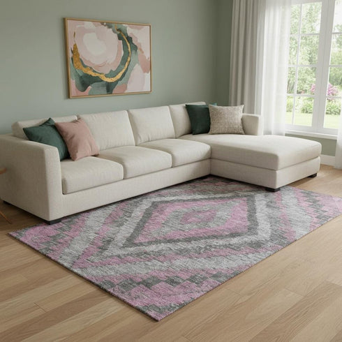 8' X 10' Blush Charcoal And Gray Diamond Washable Area Rug With UV Protection