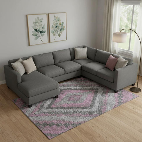 9' X 12' Blush Charcoal And Gray Diamond Washable Area Rug With UV Protection