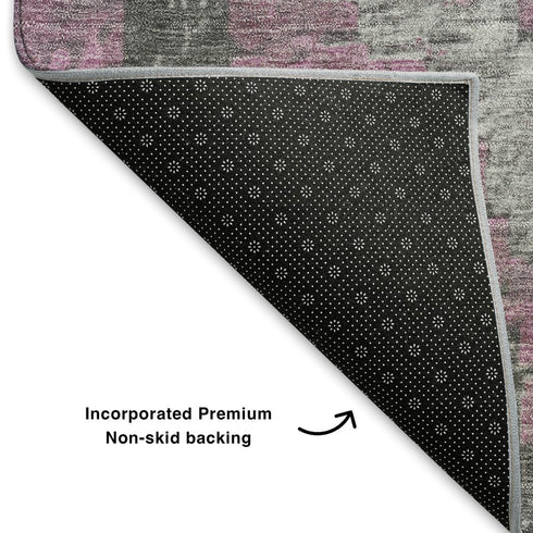 9' X 12' Blush Charcoal And Gray Diamond Washable Area Rug With UV Protection