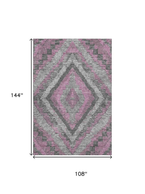 9' X 12' Blush Charcoal And Gray Diamond Washable Area Rug With UV Protection