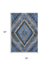 5' X 8' Blue Charcoal And Gray Diamond Washable Area Rug With UV Protection
