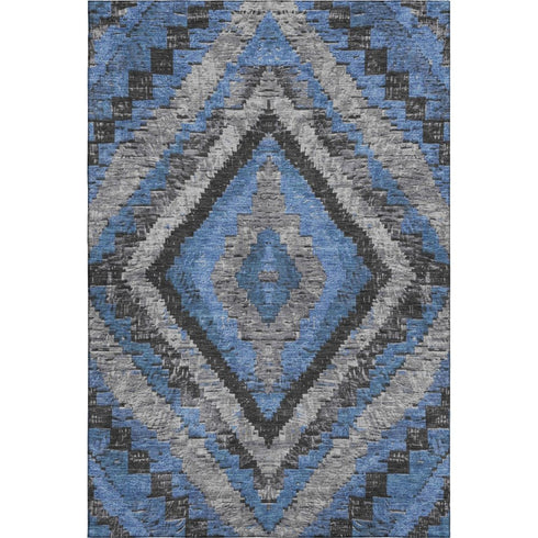 5' X 8' Blue Charcoal And Gray Diamond Washable Area Rug With UV Protection