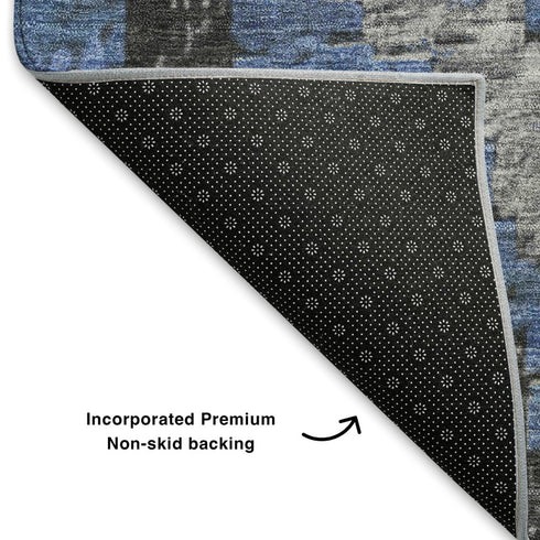 5' X 8' Blue Charcoal And Gray Diamond Washable Area Rug With UV Protection