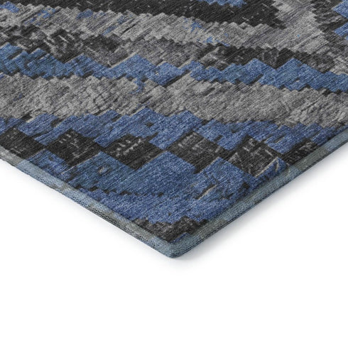 5' X 8' Blue Charcoal And Gray Diamond Washable Area Rug With UV Protection