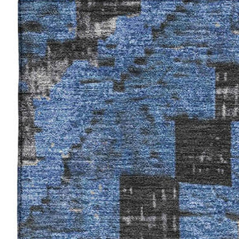 5' X 8' Blue Charcoal And Gray Diamond Washable Area Rug With UV Protection