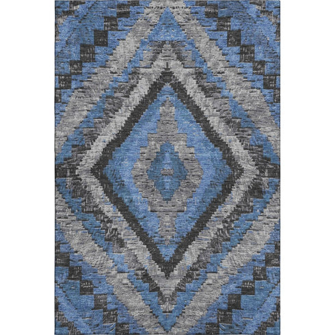 8' X 10' Blue Charcoal And Gray Diamond Washable Area Rug With UV Protection