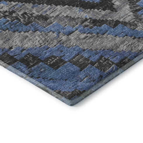 8' X 10' Blue Charcoal And Gray Diamond Washable Area Rug With UV Protection