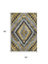 5' X 8' Gold Charcoal And Gray Diamond Washable Area Rug With UV Protection