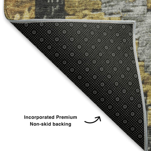 5' X 8' Gold Charcoal And Gray Diamond Washable Area Rug With UV Protection