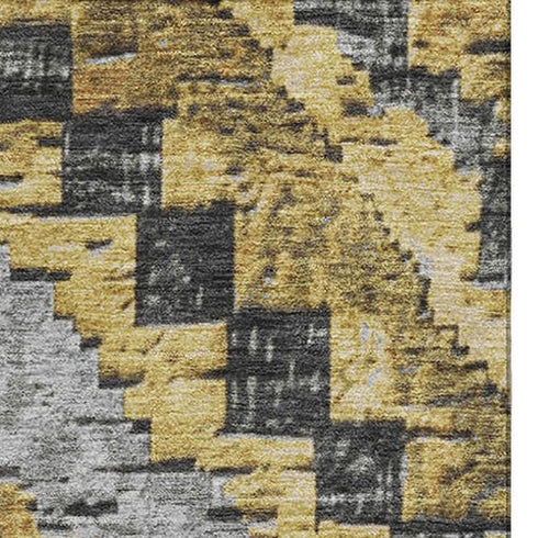5' X 8' Gold Charcoal And Gray Diamond Washable Area Rug With UV Protection
