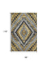 8' X 10' Gold Charcoal And Gray Diamond Washable Area Rug With UV Protection