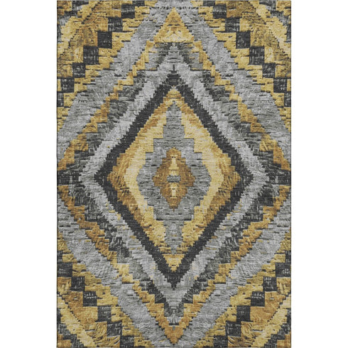 8' X 10' Gold Charcoal And Gray Diamond Washable Area Rug With UV Protection