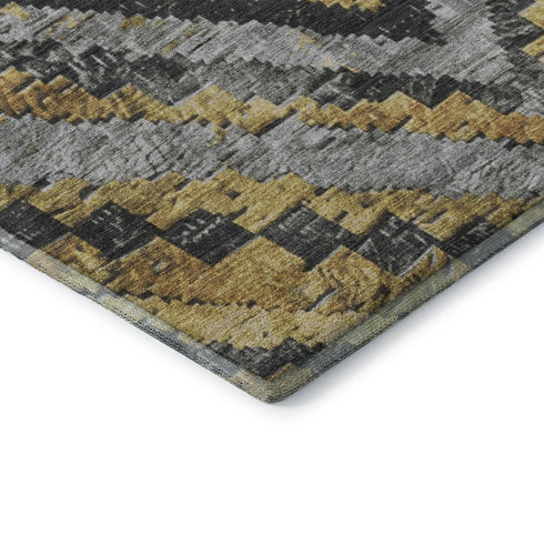 8' X 10' Gold Charcoal And Gray Diamond Washable Area Rug With UV Protection