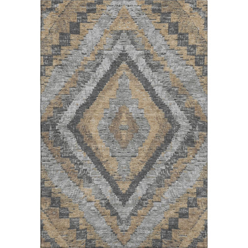 5' X 8' Khaki Charcoal And Gray Diamond Washable Area Rug With UV Protection