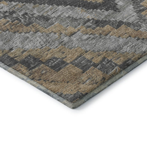 5' X 8' Khaki Charcoal And Gray Diamond Washable Area Rug With UV Protection