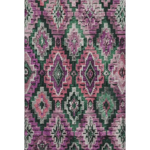 5' X 8' Blush Green And Ivory Ikat Washable Area Rug With UV Protection