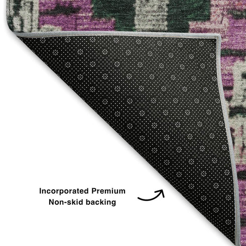 5' X 8' Blush Green And Ivory Ikat Washable Area Rug With UV Protection
