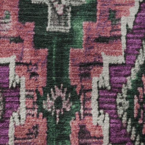 5' X 8' Blush Green And Ivory Ikat Washable Area Rug With UV Protection