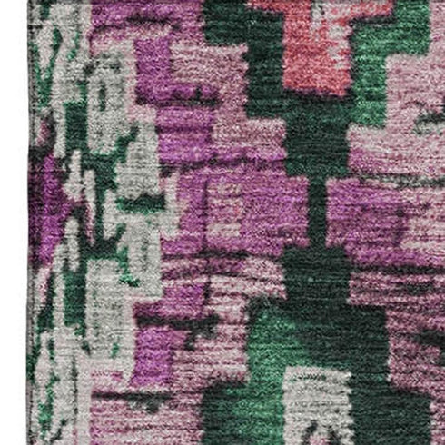 5' X 8' Blush Green And Ivory Ikat Washable Area Rug With UV Protection