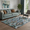 5' X 8' Brown And Blue Ikat Washable Area Rug With UV Protection
