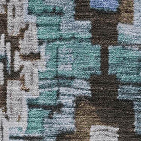 5' X 8' Brown And Blue Ikat Washable Area Rug With UV Protection