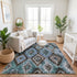 9' X 12' Brown And Blue Ikat Washable Area Rug With UV Protection