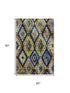 5' X 8' Navy Blue Gold And Beige Ikat Washable Area Rug With UV Protection