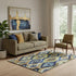 5' X 8' Navy Blue Gold And Beige Ikat Washable Area Rug With UV Protection