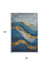5' X 8' Blue And Gold Abstract Washable Area Rug With UV Protection