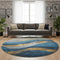 8' Blue And Gold Abstract Washable Round Rug With UV Protection