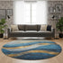 8' Blue And Gold Abstract Washable Round Rug With UV Protection