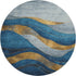 8' Blue And Gold Abstract Washable Round Rug With UV Protection
