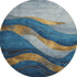 8' Blue And Gold Abstract Washable Round Rug With UV Protection