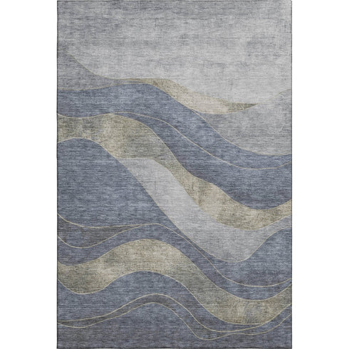5' X 8' Denim Blue And Gray Abstract Washable Area Rug With UV Protection
