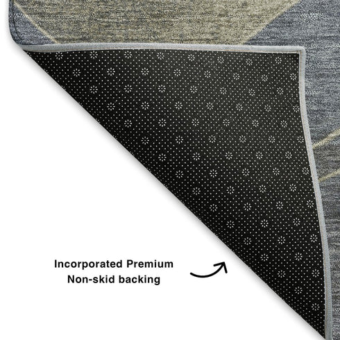 5' X 8' Denim Blue And Gray Abstract Washable Area Rug With UV Protection