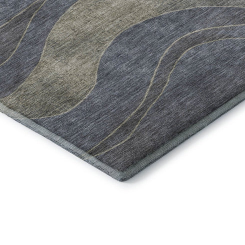 5' X 8' Denim Blue And Gray Abstract Washable Area Rug With UV Protection