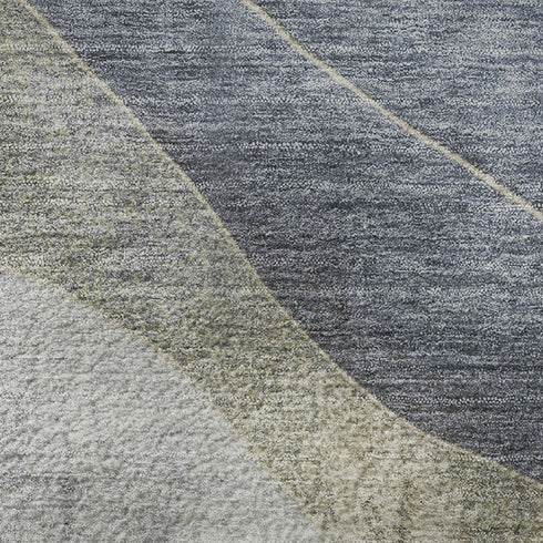 5' X 8' Denim Blue And Gray Abstract Washable Area Rug With UV Protection