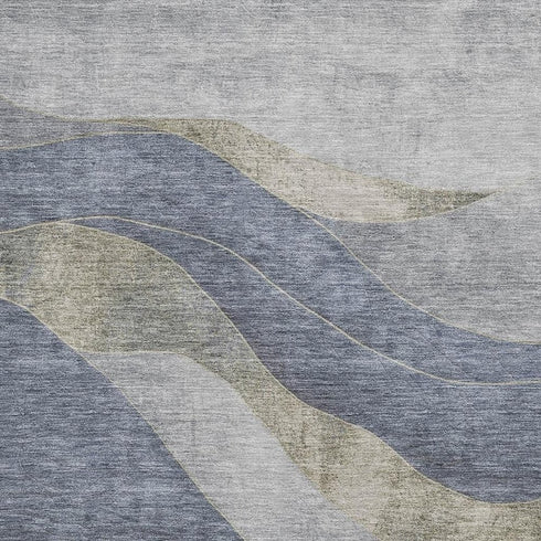 5' X 8' Denim Blue And Gray Abstract Washable Area Rug With UV Protection