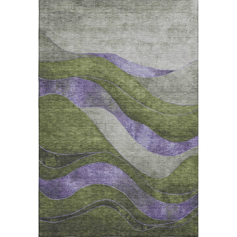8' X 10' Olive Green And Purple Abstract Washable Area Rug With UV Protection