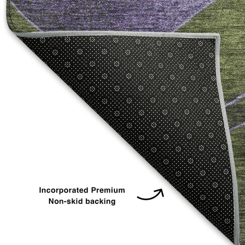8' X 10' Olive Green And Purple Abstract Washable Area Rug With UV Protection