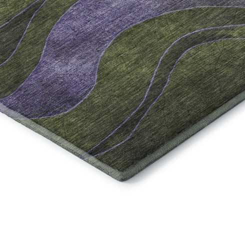 8' X 10' Olive Green And Purple Abstract Washable Area Rug With UV Protection