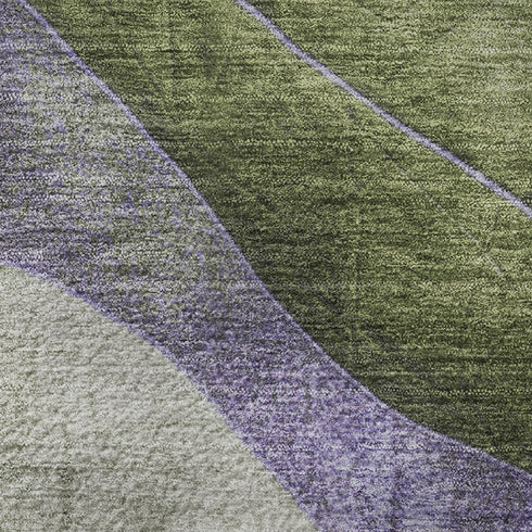 8' X 10' Olive Green And Purple Abstract Washable Area Rug With UV Protection