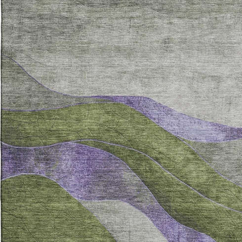 8' X 10' Olive Green And Purple Abstract Washable Area Rug With UV Protection
