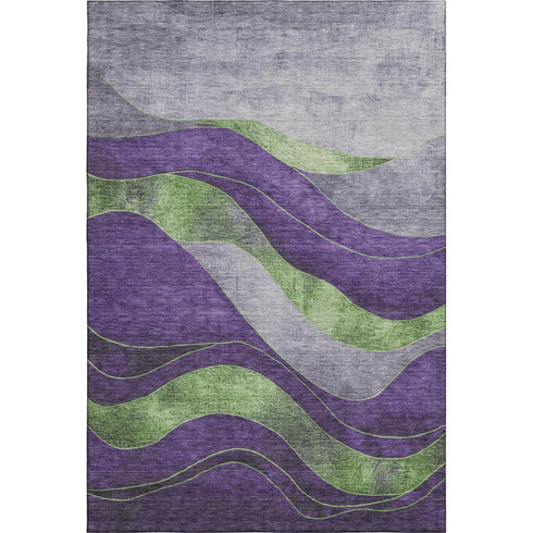 9' X 12' Purple And Green Abstract Washable Area Rug With UV Protection