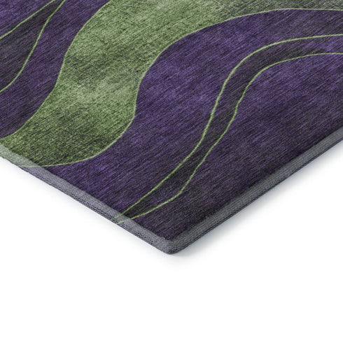 9' X 12' Purple And Green Abstract Washable Area Rug With UV Protection