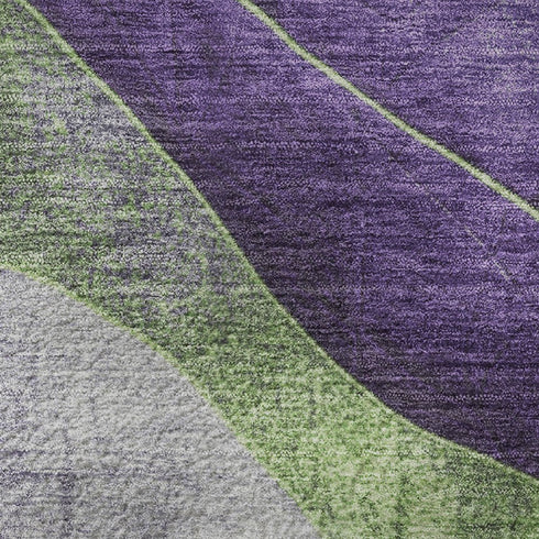 9' X 12' Purple And Green Abstract Washable Area Rug With UV Protection