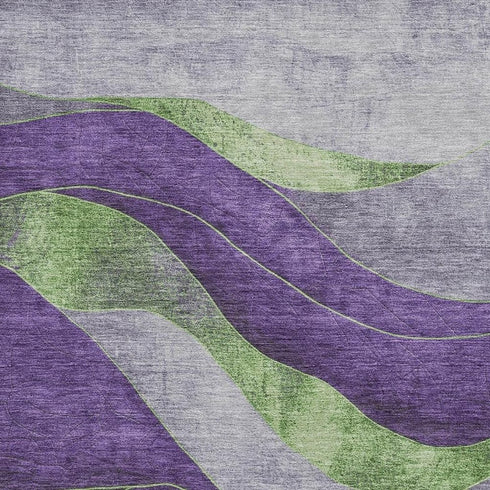 9' X 12' Purple And Green Abstract Washable Area Rug With UV Protection