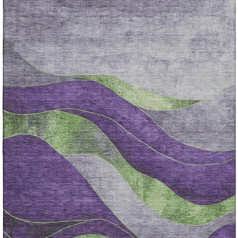 9' X 12' Purple And Green Abstract Washable Area Rug With UV Protection